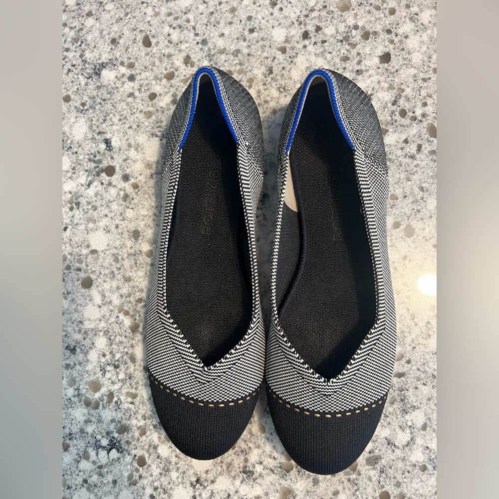 Rothy’s The Flat Ballet Round toe Women 8 Black Gray Knit EUC Slip On Balletcore